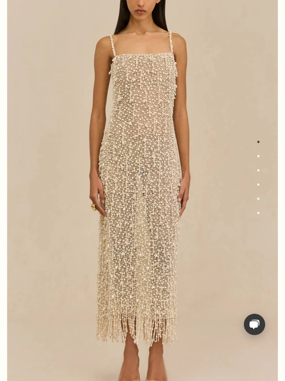 cult gaia ginevra gown- Ivory Beaded Fringe Midi Dress - Picture 6 of 6